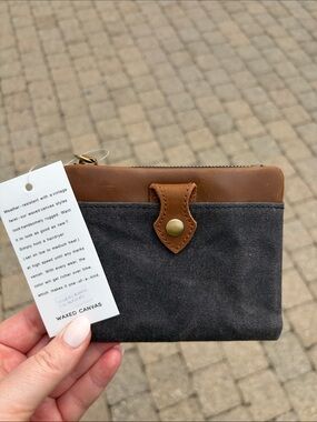 Waxed Canvas Leather Trim Wallet - Gray and Brown